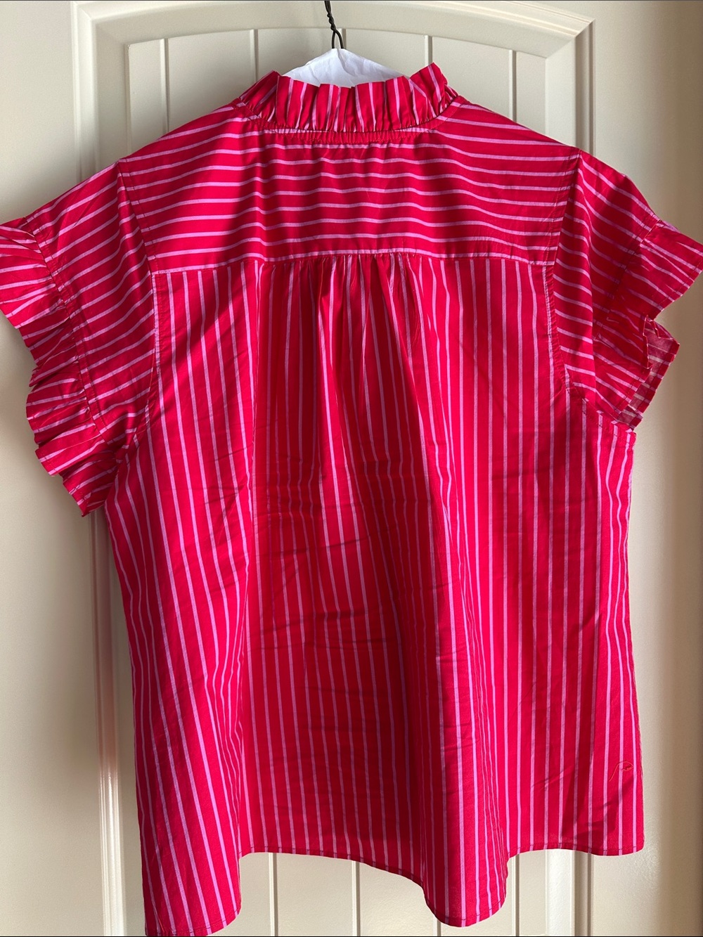 Entro ' Pink Striped Ruffle Button-Front Top - Picture 2 of 4